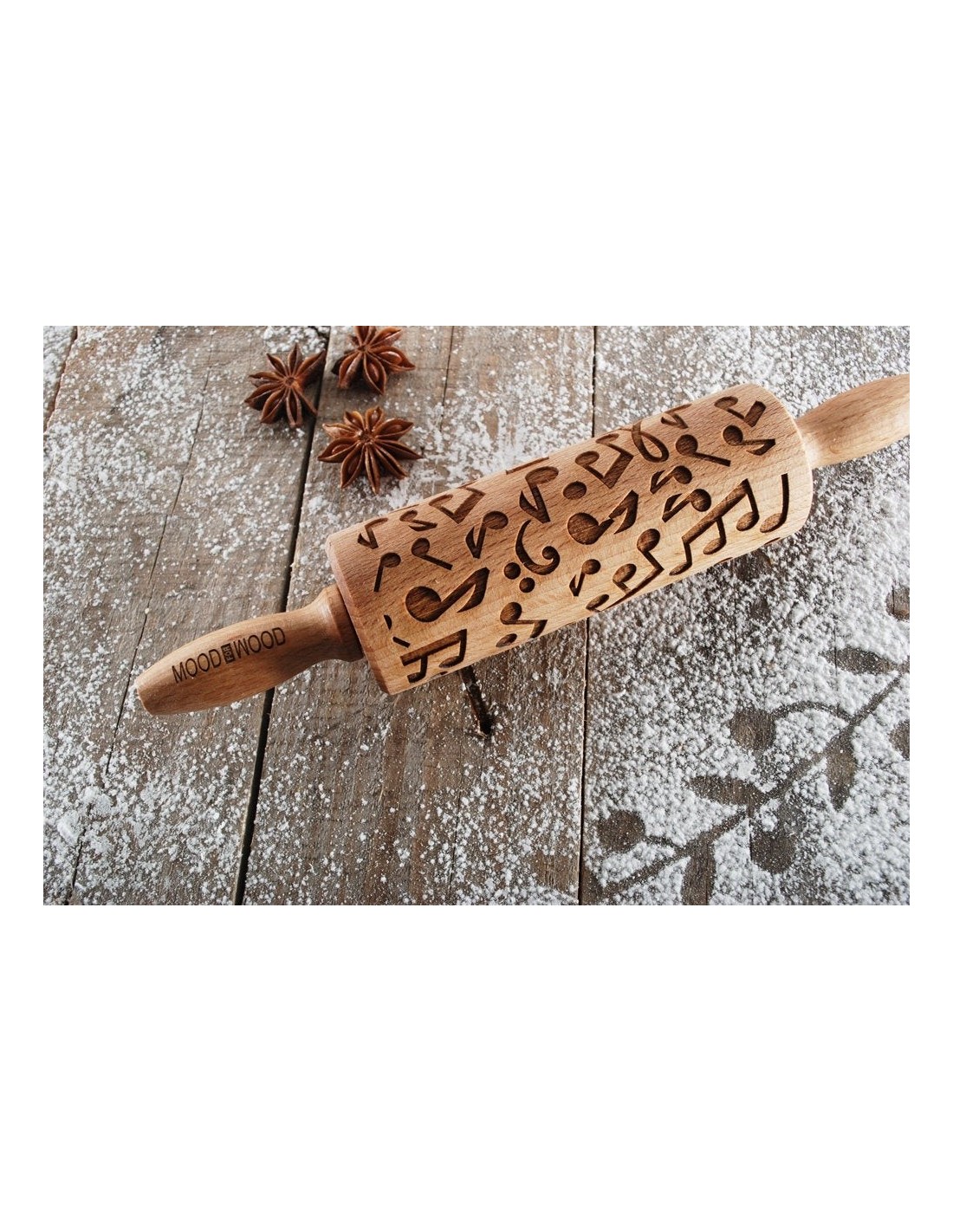 Mattarello in legno con decoro in rilievo NOTE - piccolo