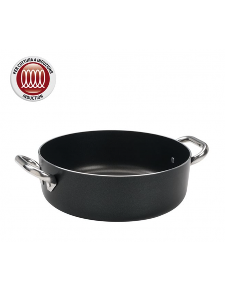 Casseruola bassa per induzione in alluminio antiaderente 5 mm - due maniglie inox - Serie All Black