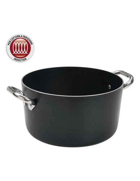Casseruola alta per induzione in alluminio antiaderente 5 mm - due maniglie inox - Serie All Black