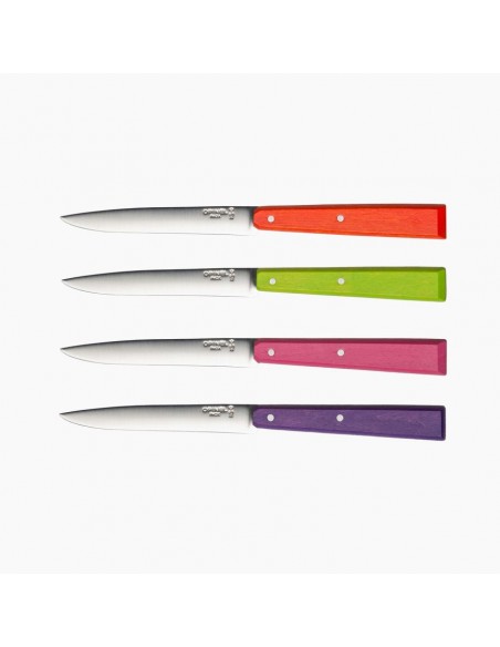 Opinel - Confezione 4 coltelli da tavola con lama liscia e manico in legno  colorato