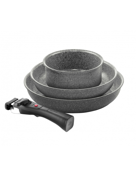 Ballarini - SET 4 PEZZI - Padella Ø 24 + Padella Ø 28 + Casseruola Ø 16 Cm + manico staccabile - Serie Torre