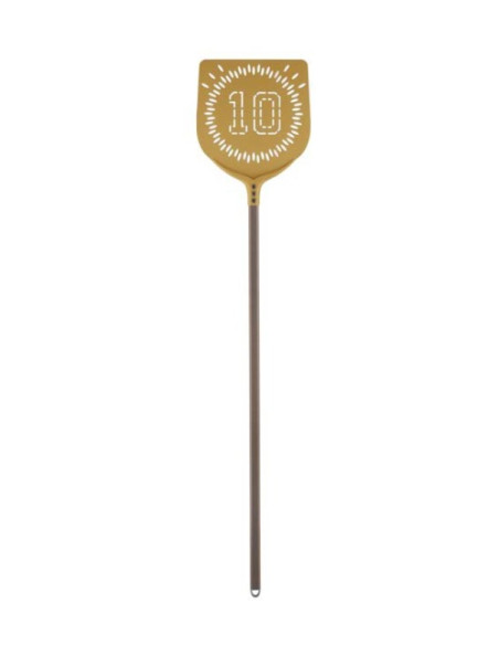 Pala pizza "10" in alluminio anodizzato quadra oro 36x36 cm - manico marrone 150 cm